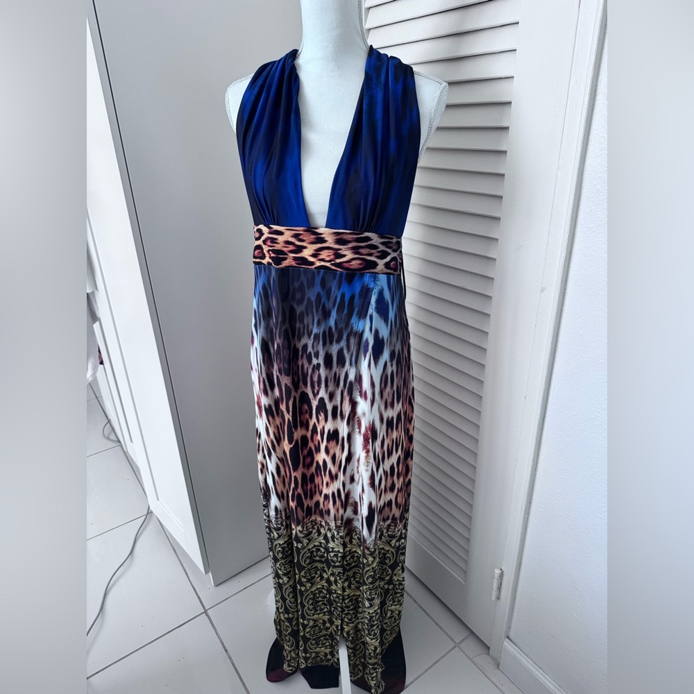 VENUS Blue and Leopard Print Maxi Dress